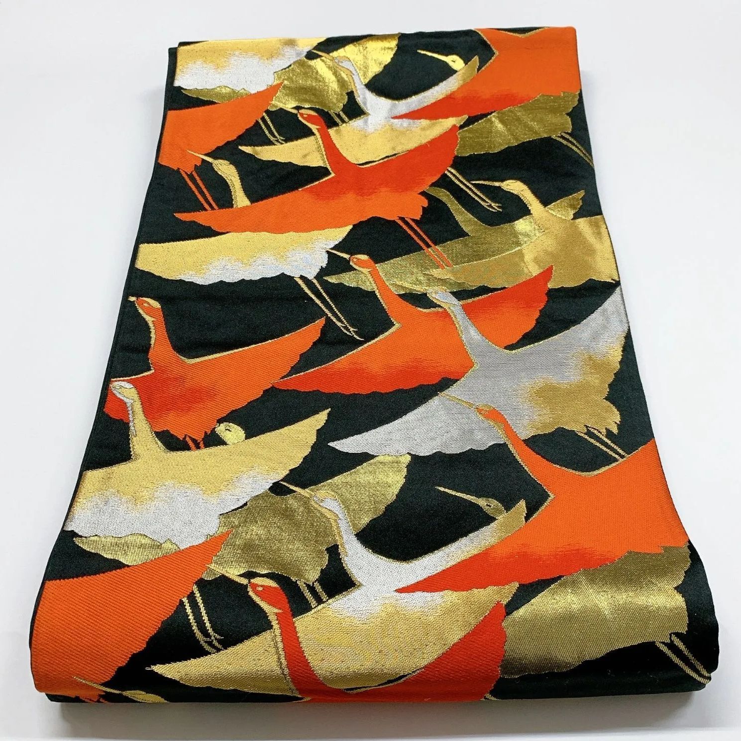 5980］袋帯 舞鶴文様 金銀糸 六通 正絹 着物 フォーマル 黒 - メルカリ