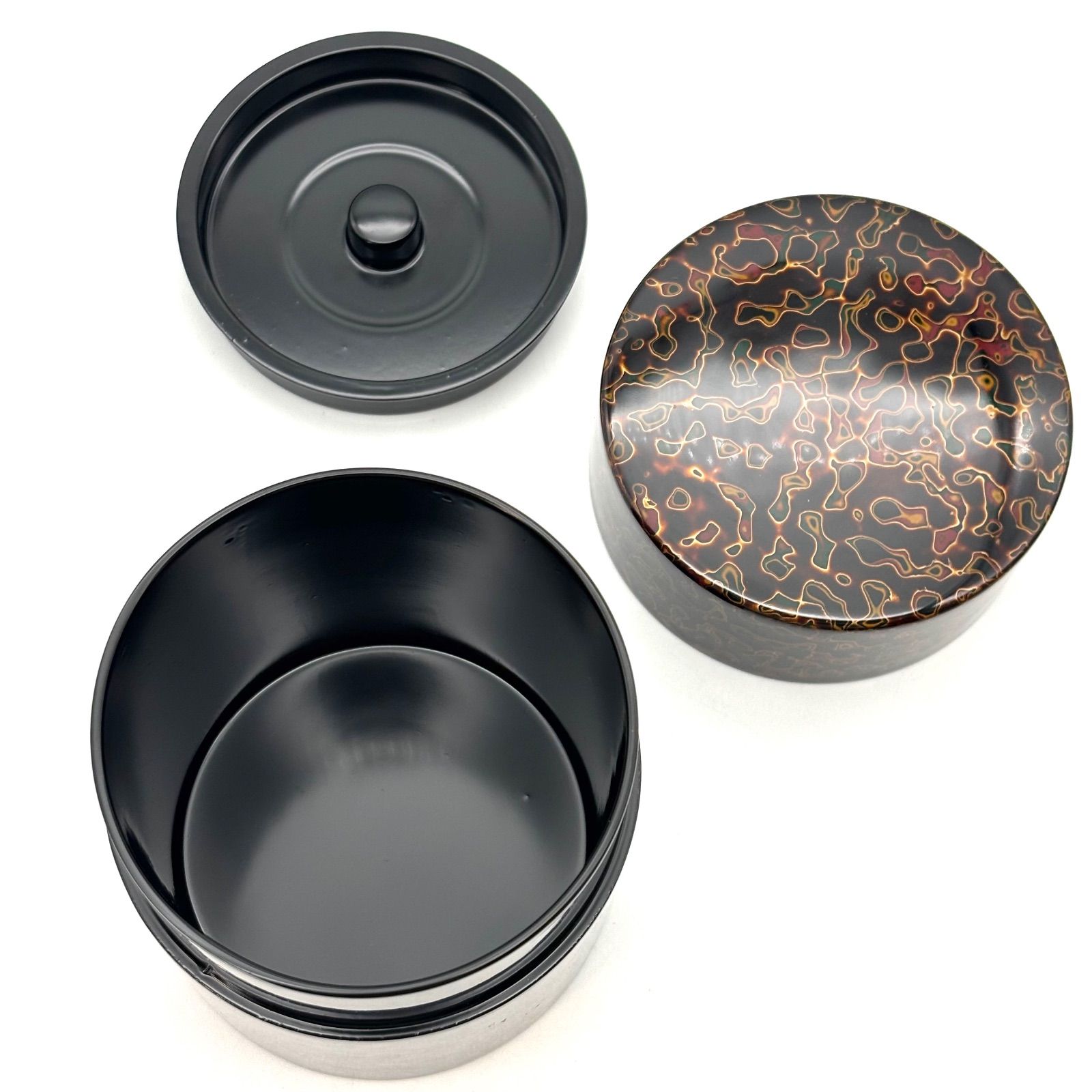 津軽塗】唐塗（呂）茶びつ セット / 茶ひつ•茶筒•茶匙（各1） 茶托（5