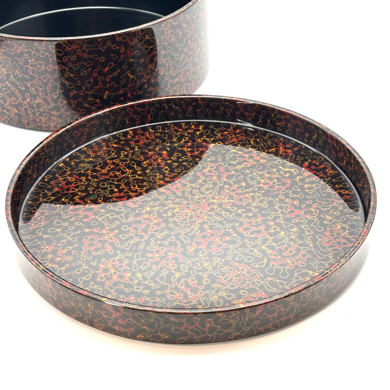 新品未使用 津軽塗 天然木伝統工芸品 茶道具セット 茶びつ茶托茶筒茶匙急須台 津軽塗】唐塗（呂）茶びつ セット / 茶ひつ•茶筒•茶匙（各1） 茶托（5