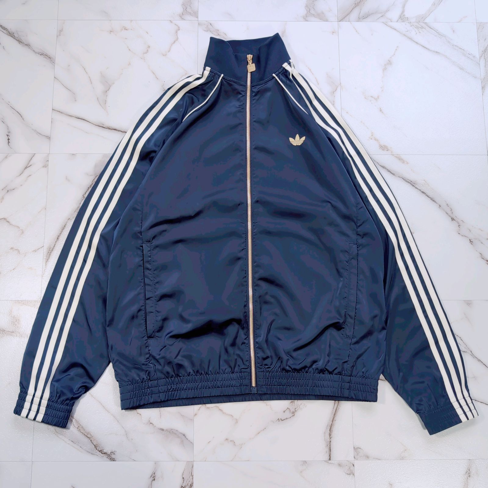 adidas トラックパンツ ネイビー スリーライン ロゴ 刺繡 ポリエステル