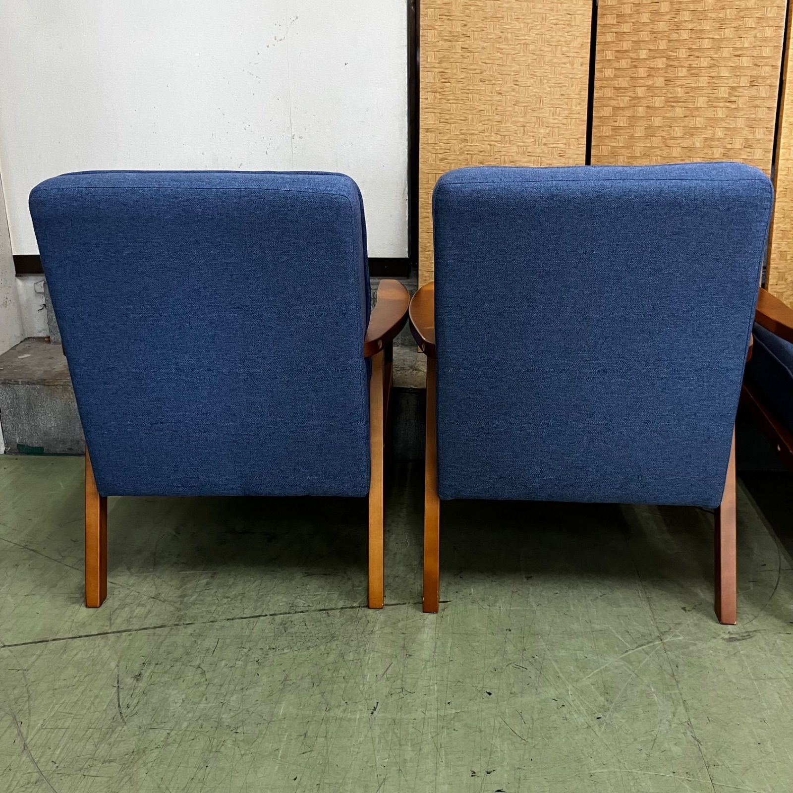 ニトリ 1人掛けソファ ブルー ダイニングチェア ルッキ2KD 天然木フレーム