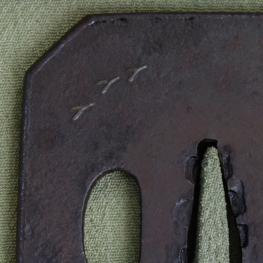 鍔 【 鉄地 象嵌 太公望風景図鍔 】 日本刀 刀装具 鐔 骨董 古美術