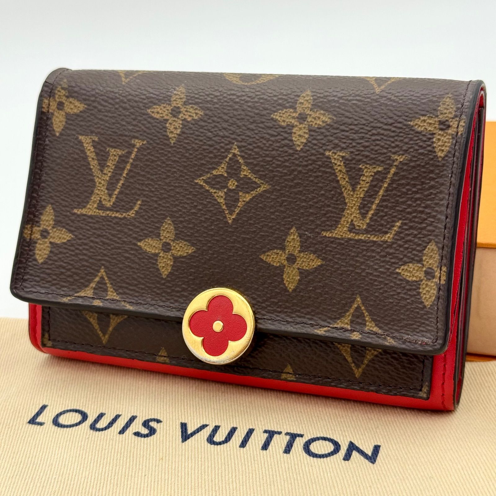 ルイヴィトン 折財布 ポルトフォイユ フロール モノグラム ブラウン フューシャ 箱付き】ルイヴィトン LOUIS VUITTON 折財布 モノグラム