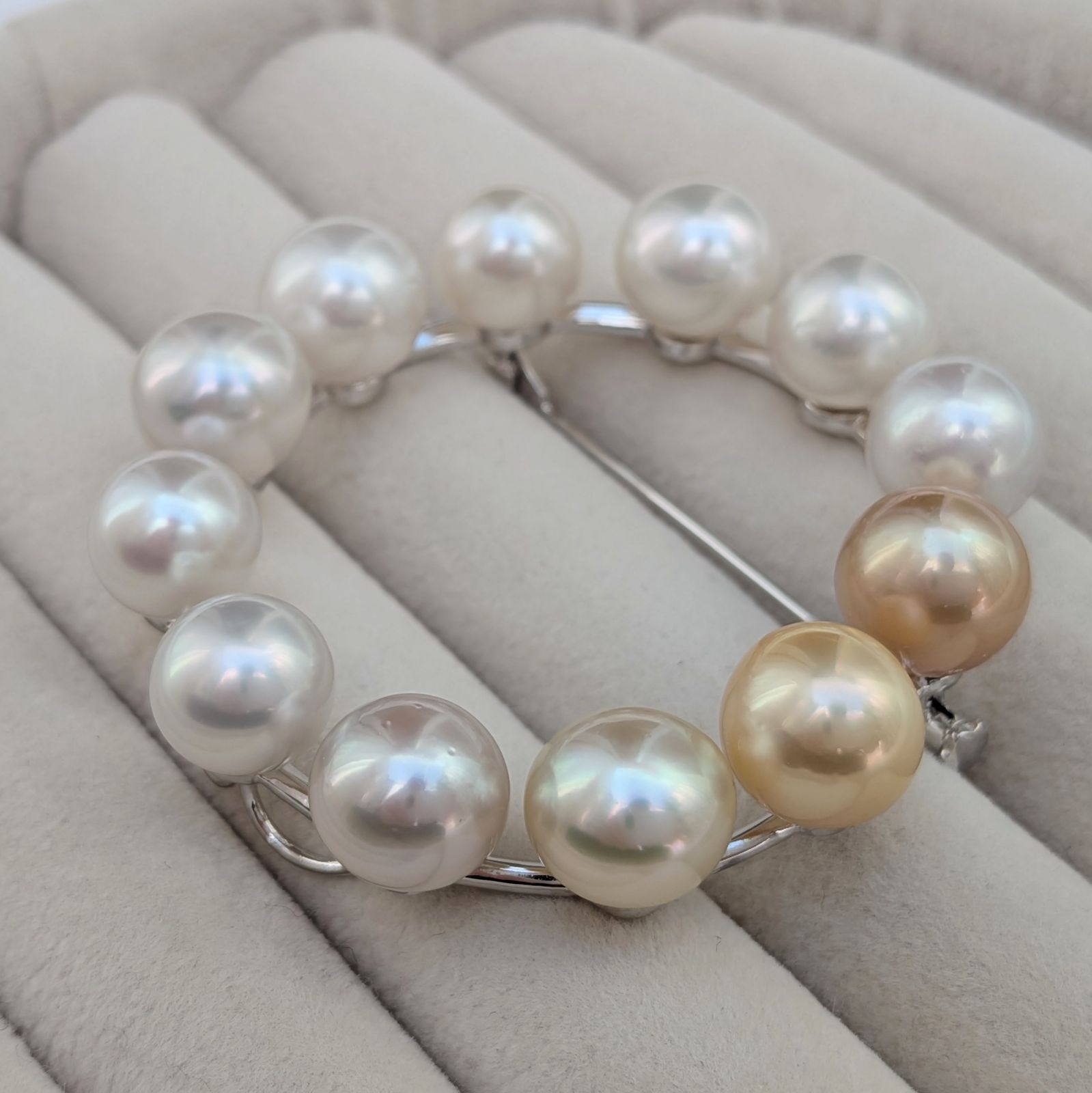 南洋真珠 ブローチ サークル 白蝶パール ゴールデンパール シルバー SV