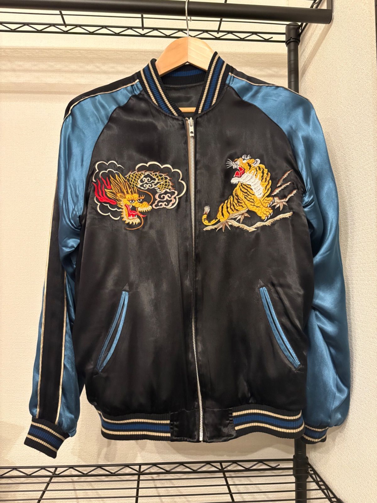 花旅楽団】【L】スカジャン リバーシブル 龍 オンライン 鷹 虎 【3RSJ