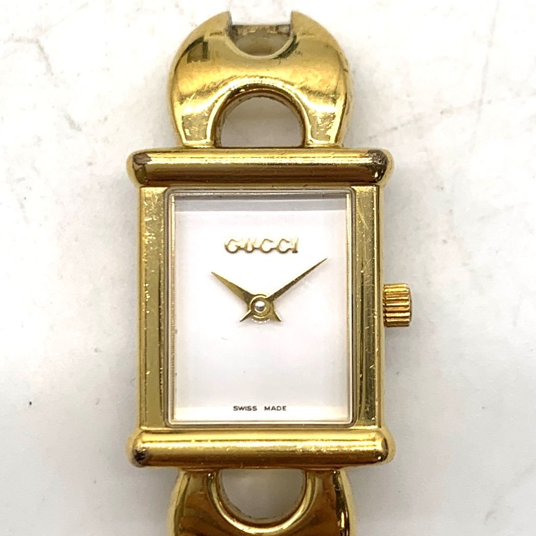 お買い得】GUCCI 腕時計 1800L スクエア型 ブラック革ベルト レッド革