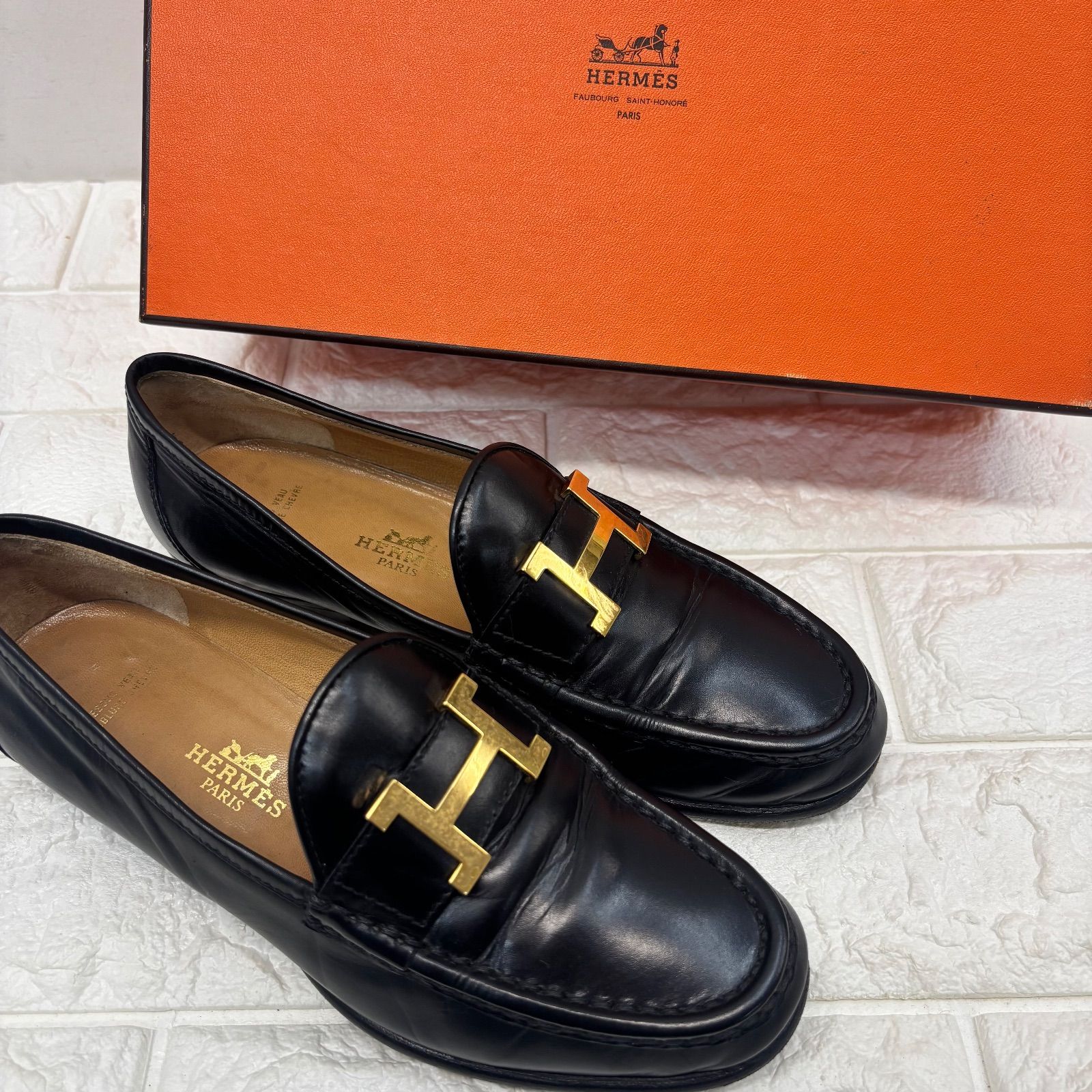 ◼︎ HERMES エルメス コンスタンス ローファー 靴 ブラック ゴールド