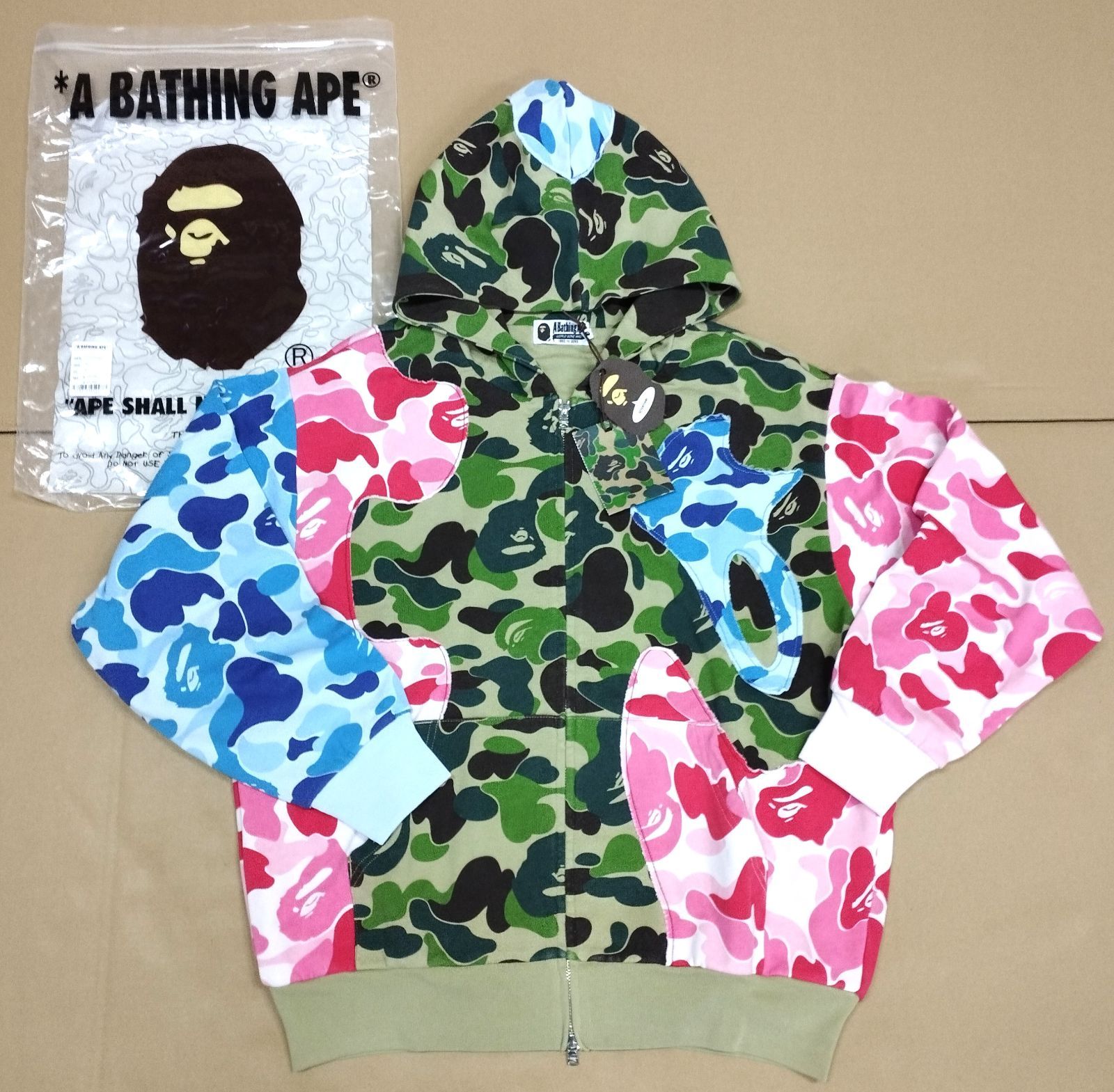 D9069】ABC CAMO PATCHWORK RELAXED FIT ZIP HOODIE M アベイシング