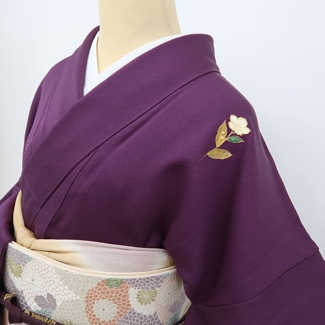 503mh14●甲斐泰造 訪問着 螺鈿細工 八重桜に藤 金彩 藤色●状態良好 503mh14○甲斐泰造 訪問着 螺鈿細工 八重桜に藤 金彩 藤色○状態