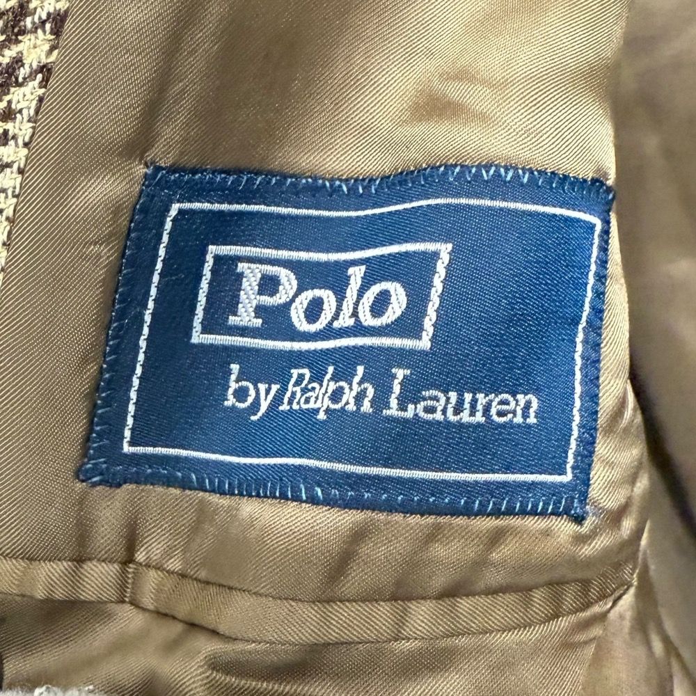 美品 Polo by Ralph Lauren ポロバイラルフローレン グレンチェック柄 シルクブレンド テーラードジャケット 39S ブラウン ベージュ メンズ 古着 中古 USED 美品 Polo by Ralph Lauren ポロバイラルフローレン グレンチェック柄