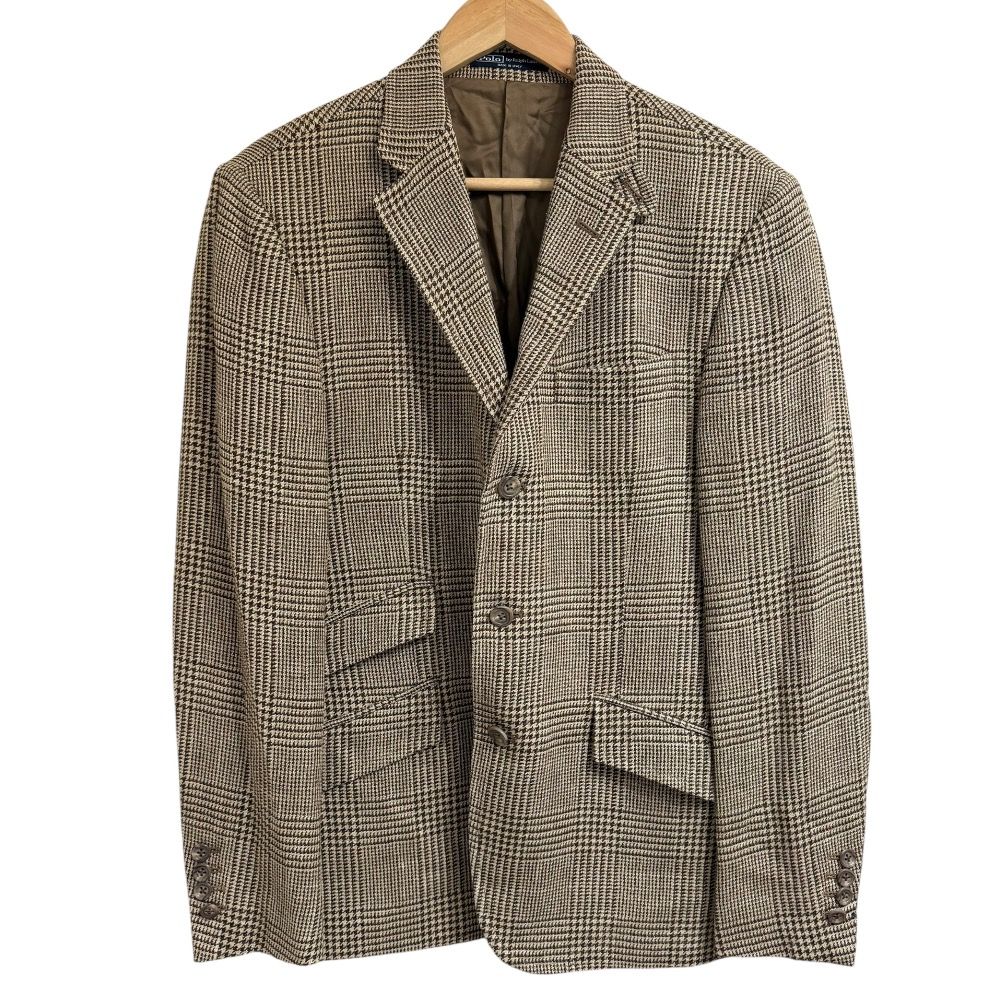 美品 Polo by Ralph Lauren ポロバイラルフローレン グレンチェック柄 シルクブレンド テーラードジャケット 39S ブラウン ベージュ メンズ 古着 中古 USED 美品 Polo by Ralph Lauren ポロバイラルフローレン グレンチェック柄