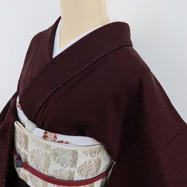 ✾まめ藤✾美品 正絹 着物 Sサイズ“無地と思わせてレーズン色で花咲く