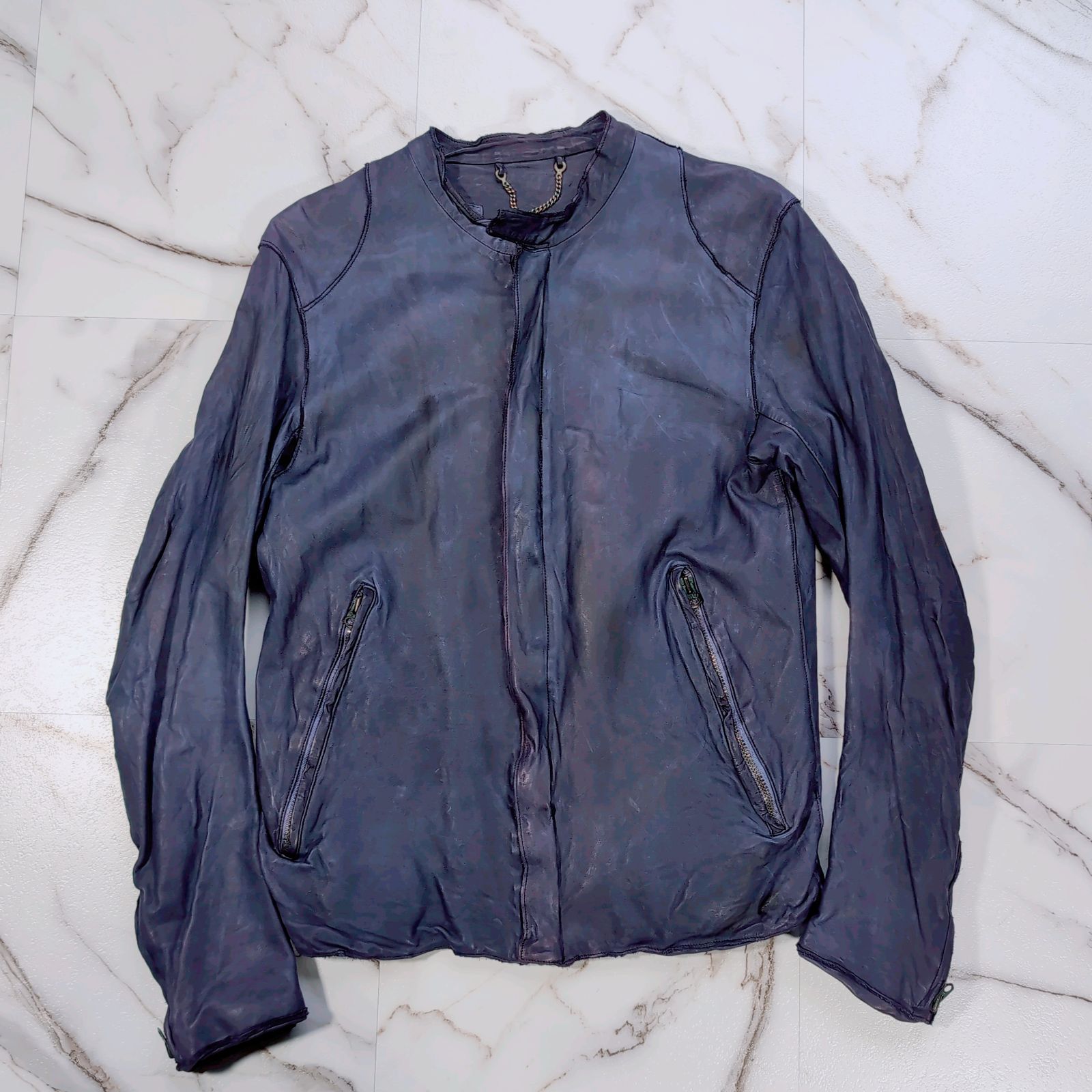 SISII レザージャケット　ブルー　スエード　現行 sisii シングルライダースジャケット レザー 牛革 WALDESジップ S