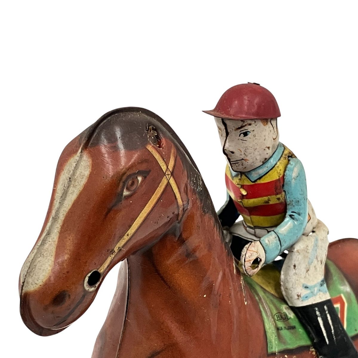 フリンジ付き馬フィギュア HAJI ハジ 乗馬 スタイル ブリキ ゼンマイ ブリキ玩具 当時もの