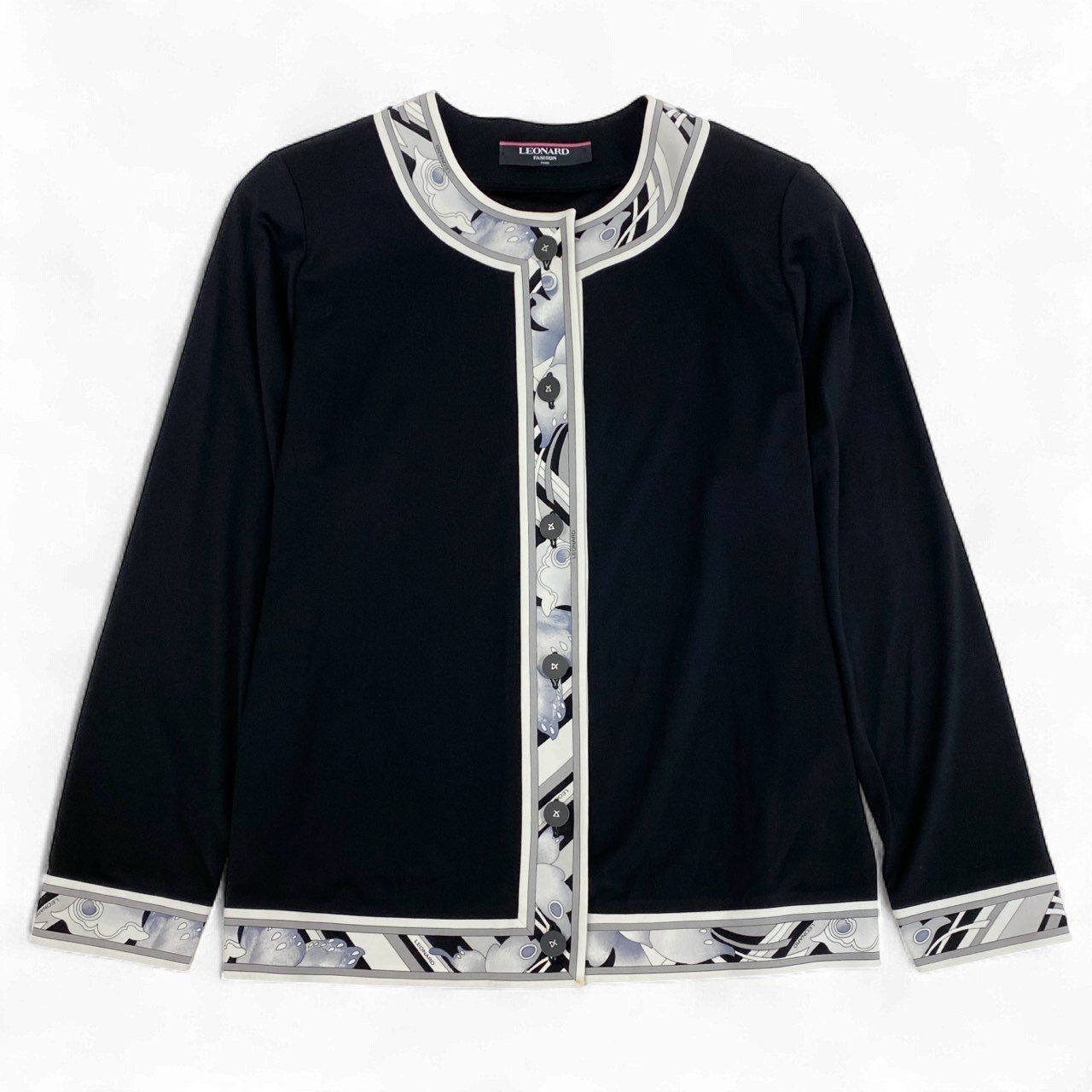 美品　レオナール　カーディガン　トップス　カンカン素材　ネイビー　バラ柄　長袖 カーディガン｜レオナール 公式オンラインショップ