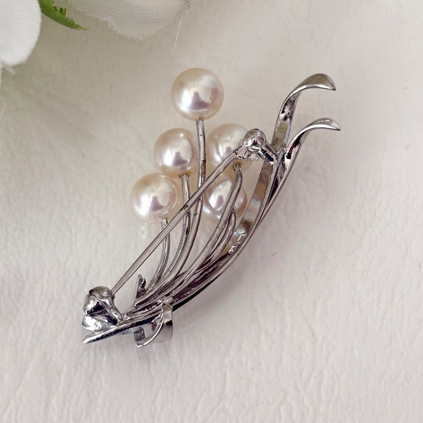 056【ミキモト】シルバー パール ブローチ 花束デザイン 七五三