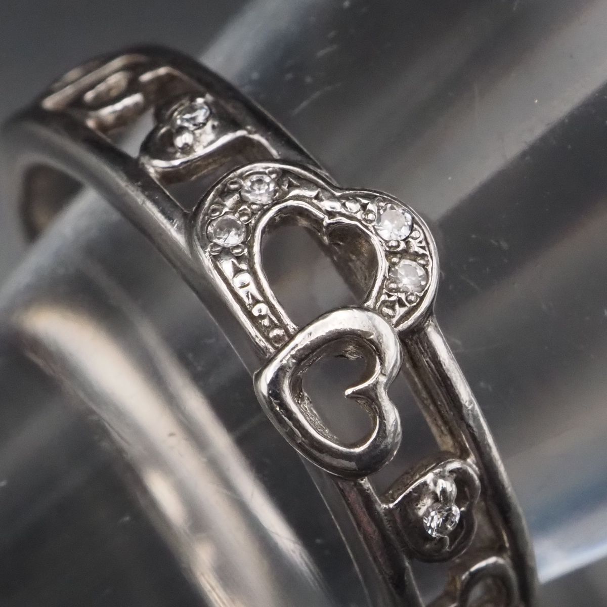 J144 ダイヤモンド風 SILVER刻印 リング オープンハート デザイン