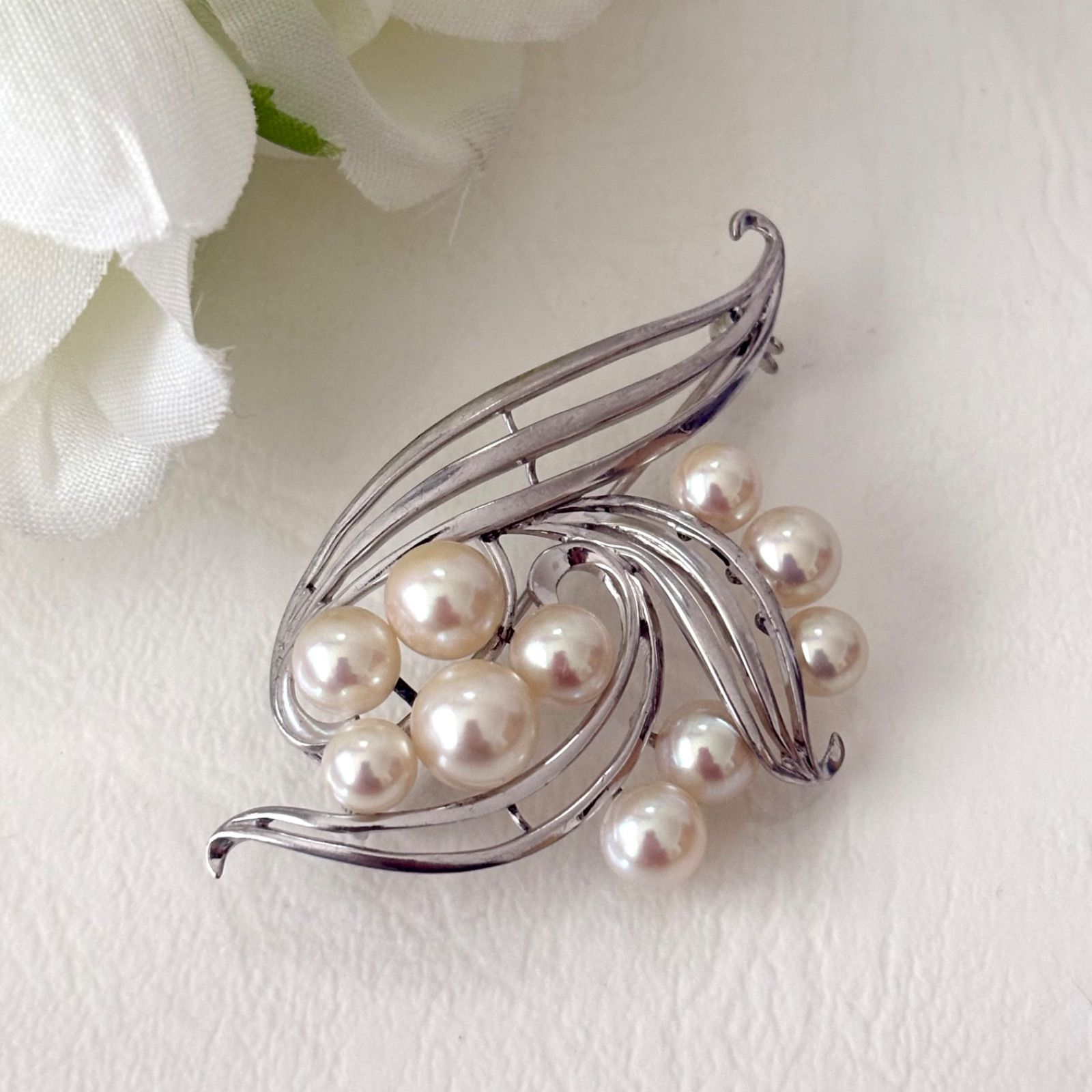 327【ミキモト】シルバー パール ブローチ - メルカリ