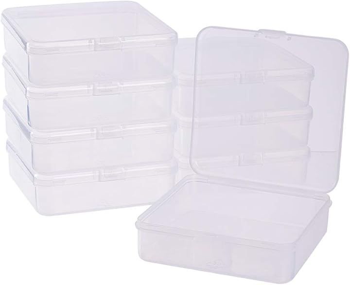 BENECREAT 8個セット 正方形小分け丸ケース アクセサリーケース ビーズ収納 化粧品 クリーム小分け ネイルパーツ収納ボックス 詰め替え容器 小物用収納ボックス クリア (長さ10.7cm，  高さ3.5cm)