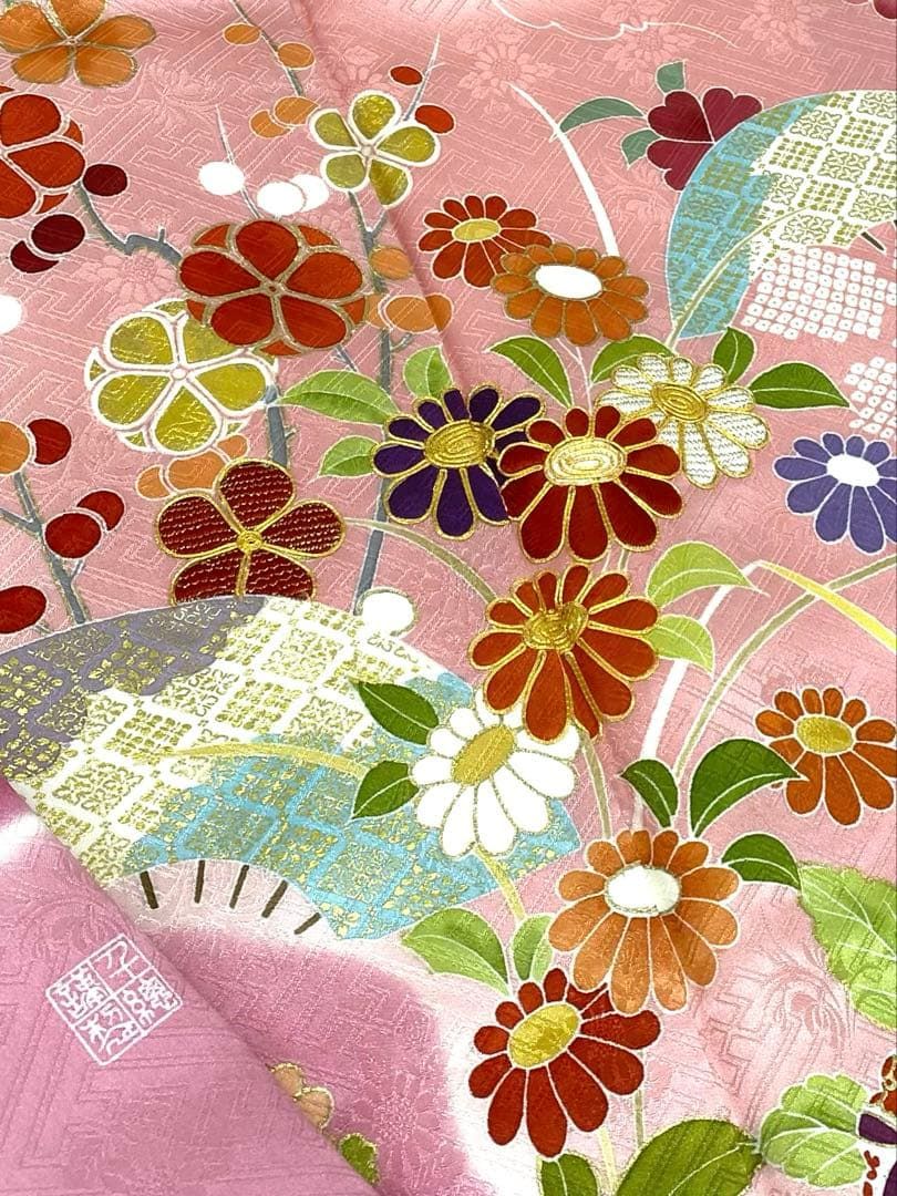 千總謹製 落款入 銀通し 金駒 金彩 紋意匠 杜若 鴛鴦 正絹 パールトーン加工 千總謹製 落款入 銀通し 金駒 金彩 紋意匠 杜若 鴛鴦 正絹 パール