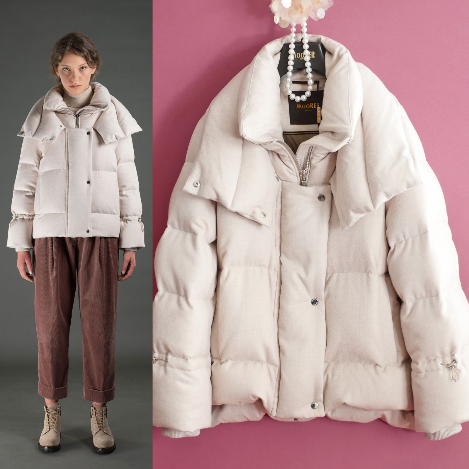 dt163/40/MooRERムーレー/今季現行のお品/カシミヤ混ダウンジャケット