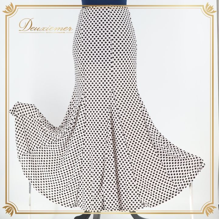 フラメンコ 衣装 ファルダ スカート 白 黒 ストレッチ 伸縮 水玉