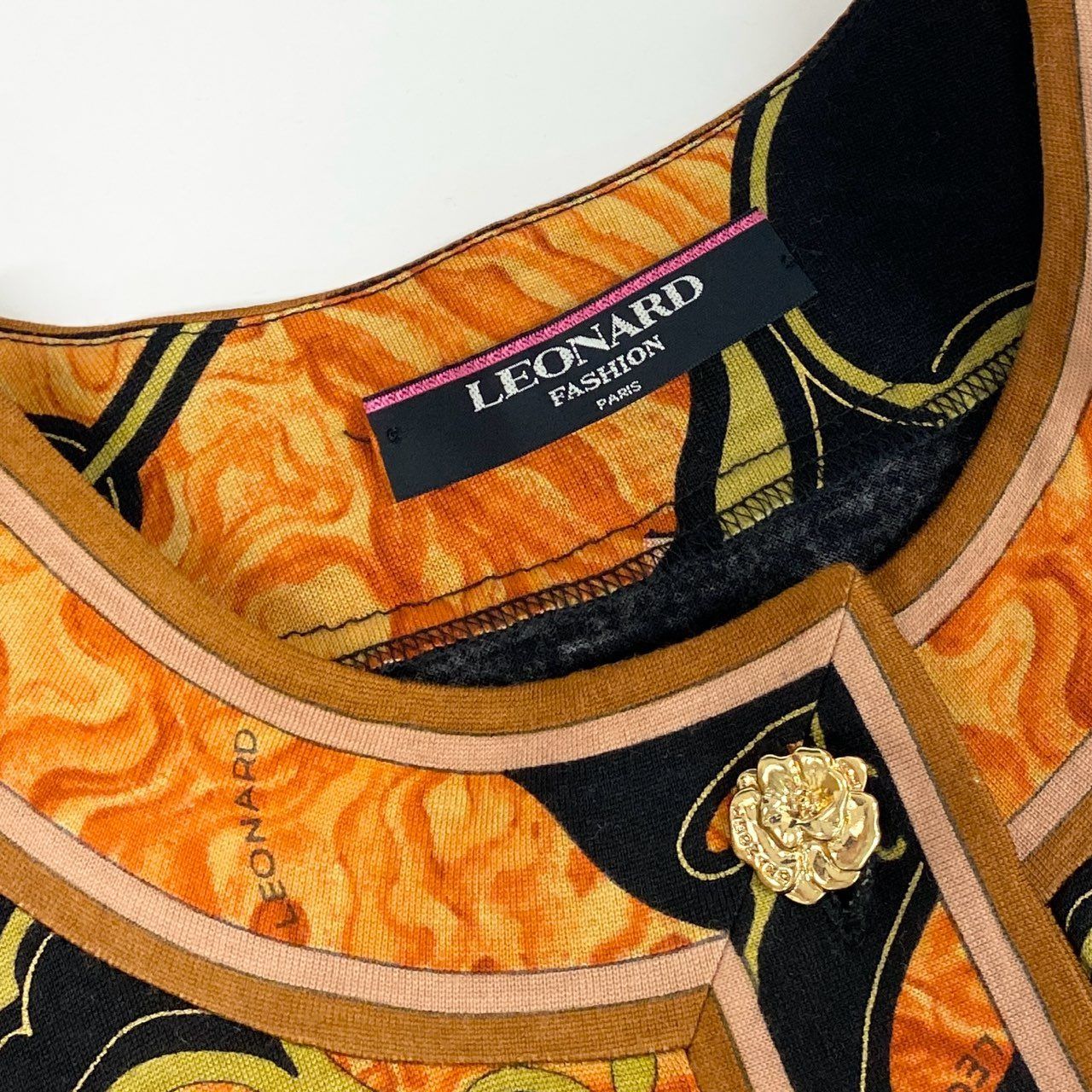 LEONARD シルク混 セットアップ ノーカラージャケット 花柄 金ボタン