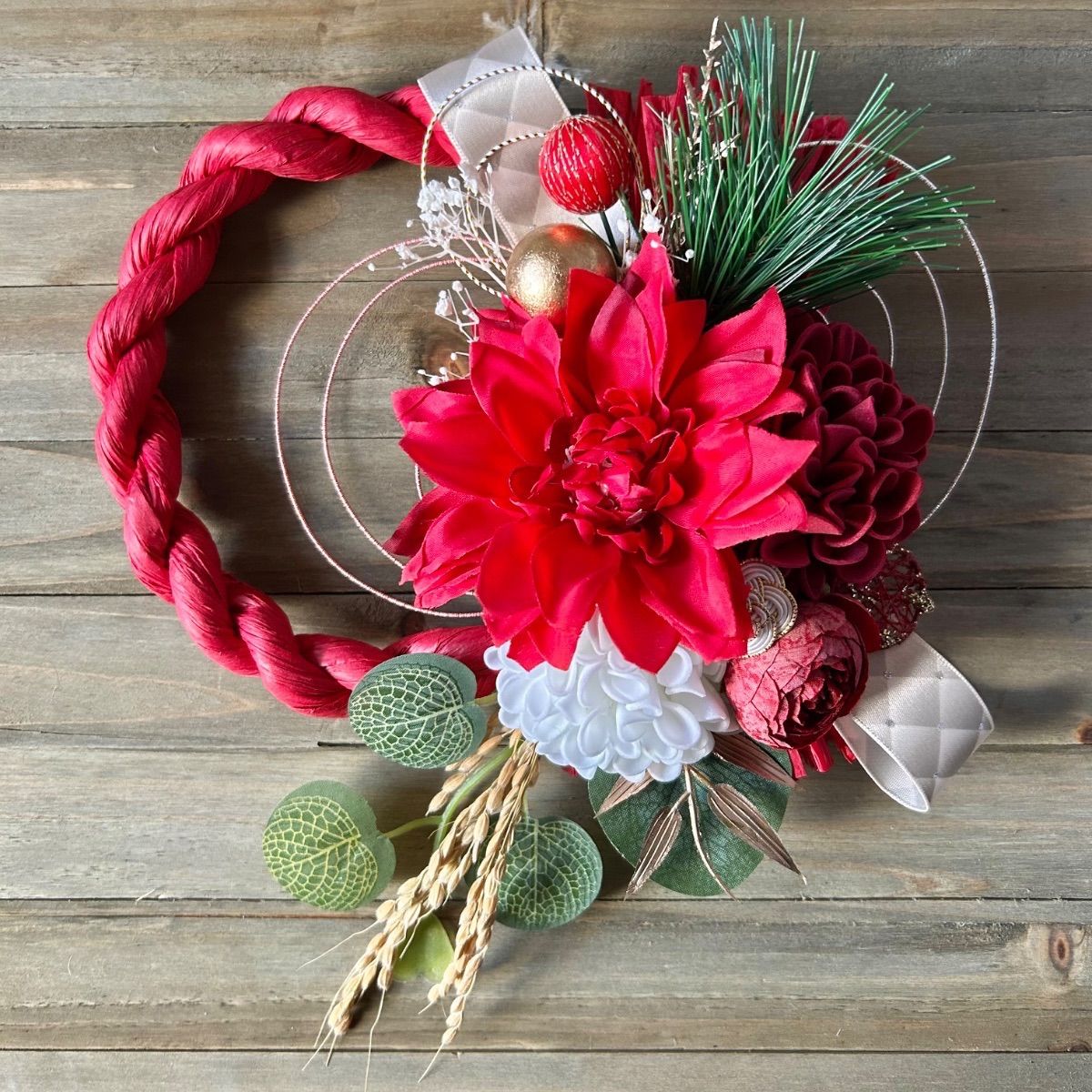 7-186 しめ縄リース しめ縄飾り お正月飾り お正月リース カラー