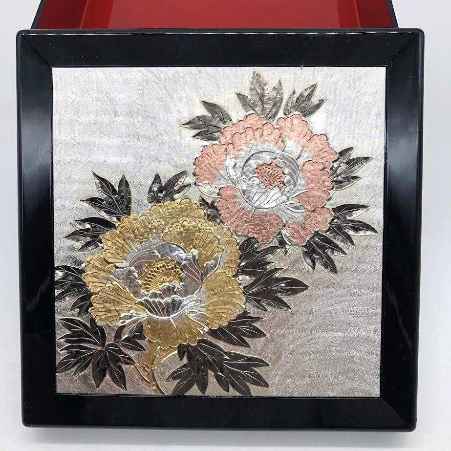 ss8101 【未使用品】 芳光作 重箱 2段 純銅彫金仕上げ 家宝 元箱入り