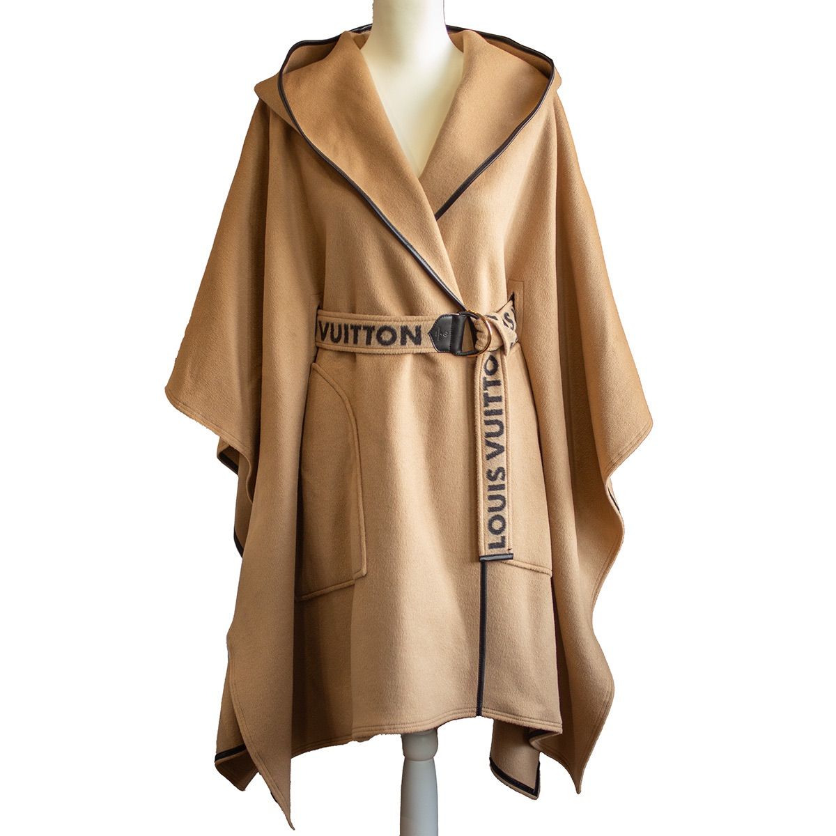 Louis Vuitton ルイ ヴィトン ポンチョ ベルト付き ブラウン アンゴラ混 ウール フード付き アウター レディース サイズ36 品 A 9304