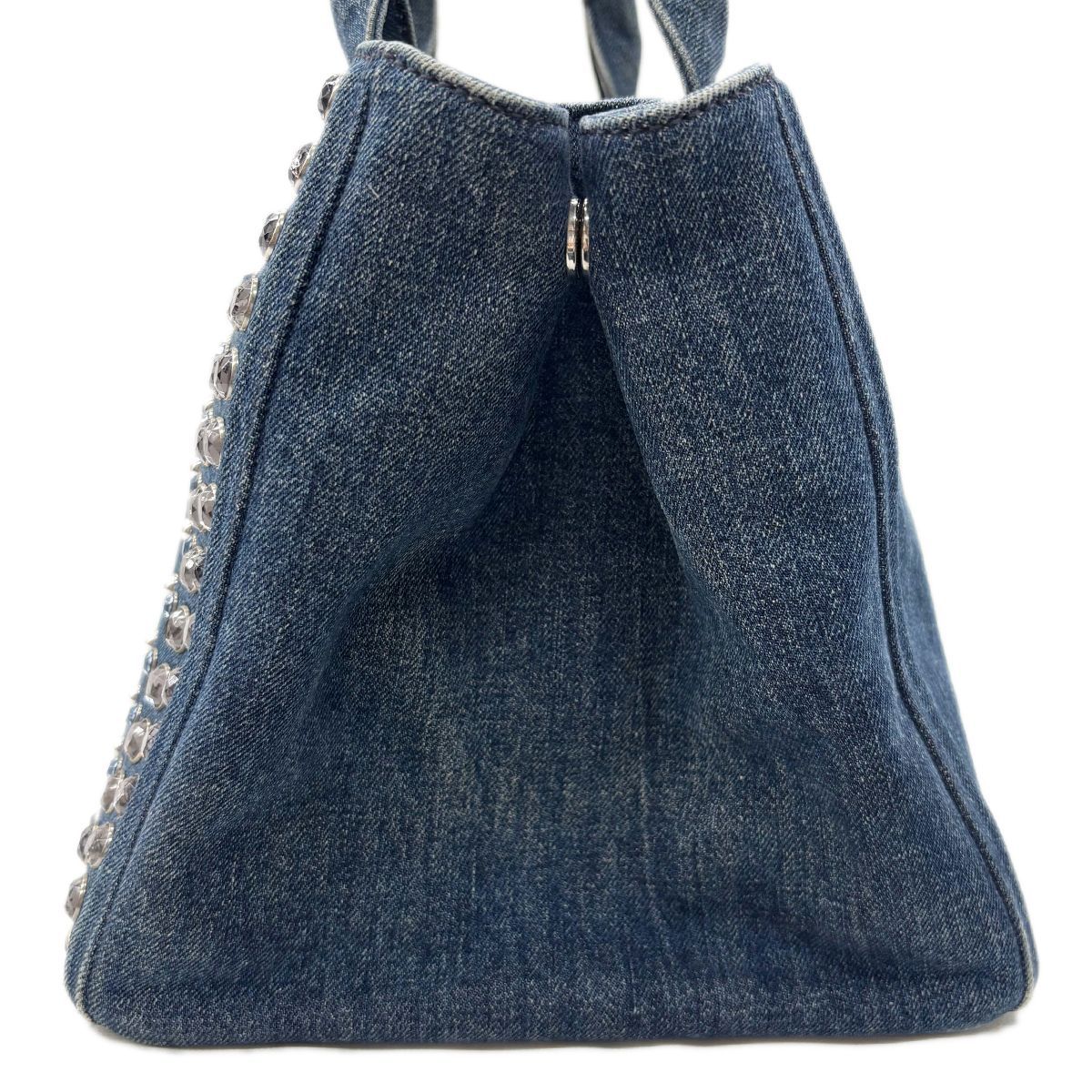 中古】 プラダ バッグ カナパ M デニム ビジュー ハンドバッグ