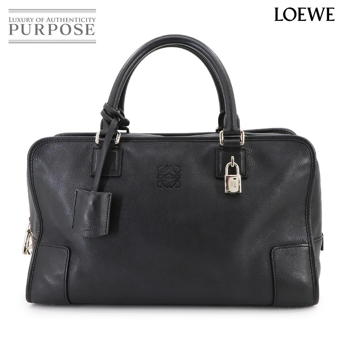 ロエベ LOEWE アマソナ 36 ハンド バッグ レザー ブラック シルバー