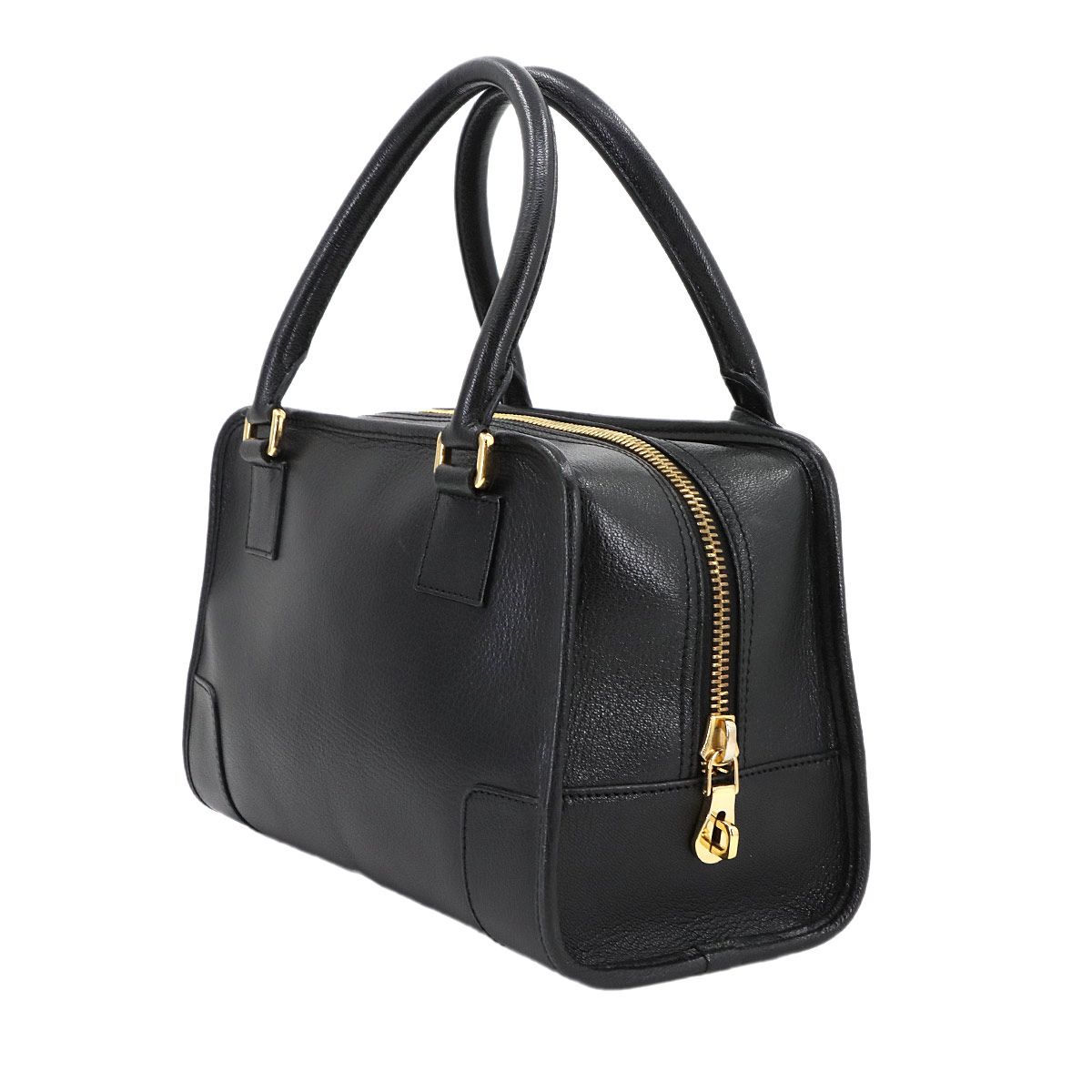 ロエベLOEWEアマソナ28・ブラック・ゴールド金具　ストラップ付き ロエベ アマソナ28 クロコダイル 黒 ハンドバッグ ゴールド金具 美品