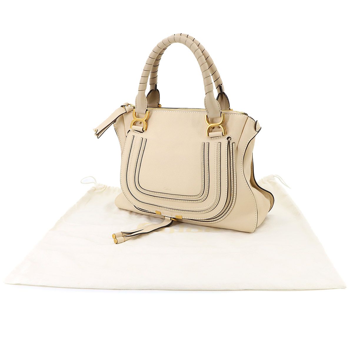 新品同様 クロエ Chloe マーシー ハンド バッグ レザー ベージュ