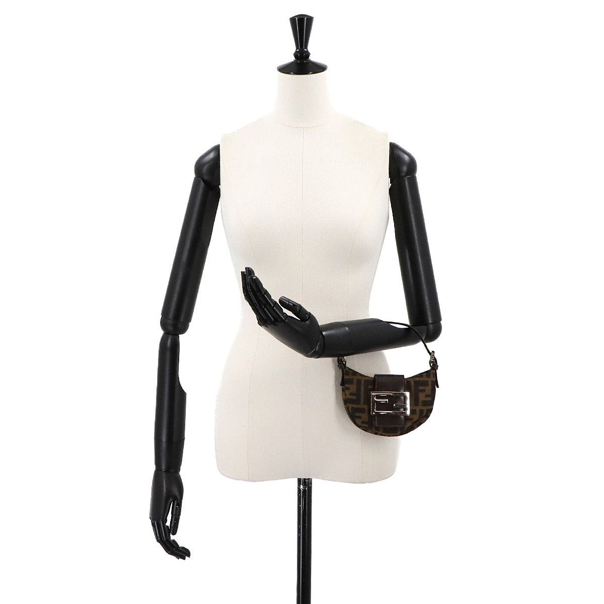 美品 フェンディ FENDI ズッカ ミニ クロワッサン ポーチ キャンバス