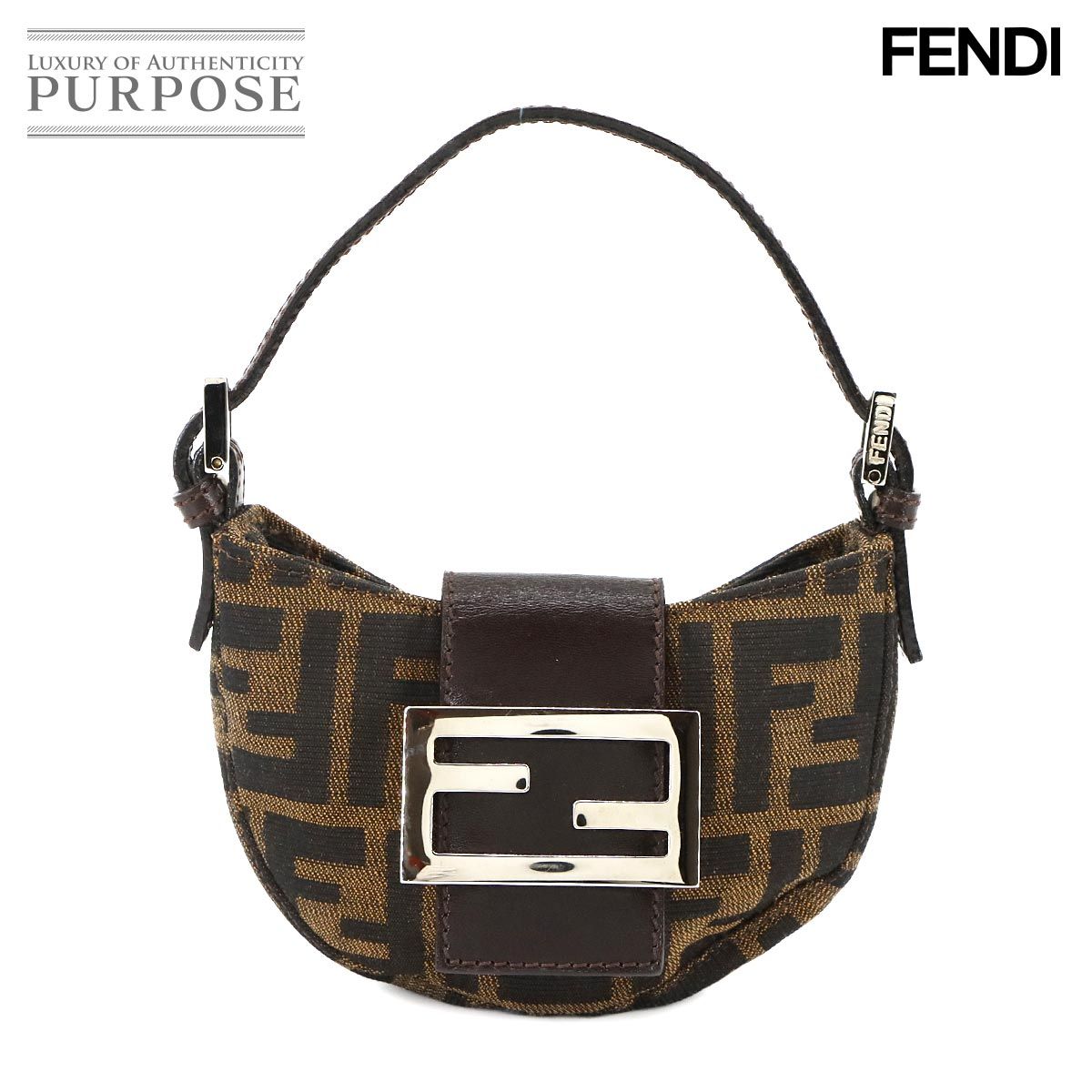 美品 フェンディ FENDI ズッカ ミニ クロワッサン ポーチ キャンバス