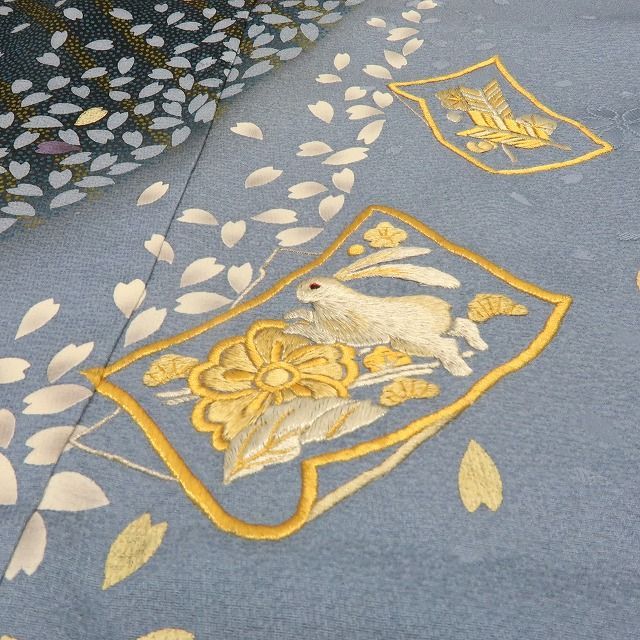 六花-RIKKA- 美品 正絹 刺繍 トールサイズ 桜 兎 鈴 矢羽 訪問着