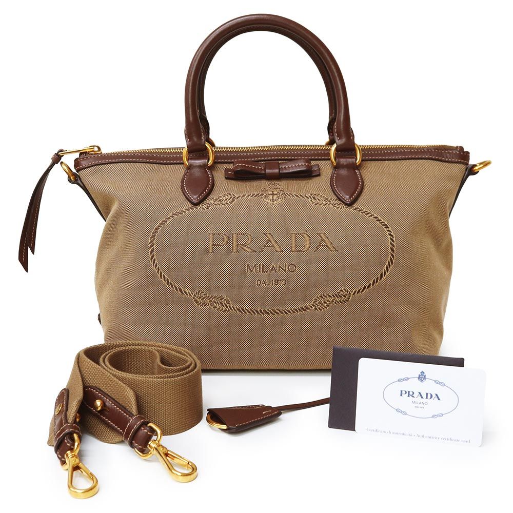 PRADA プラダ ロゴジャガード トート ベージュ アウトレット 【公式通販】