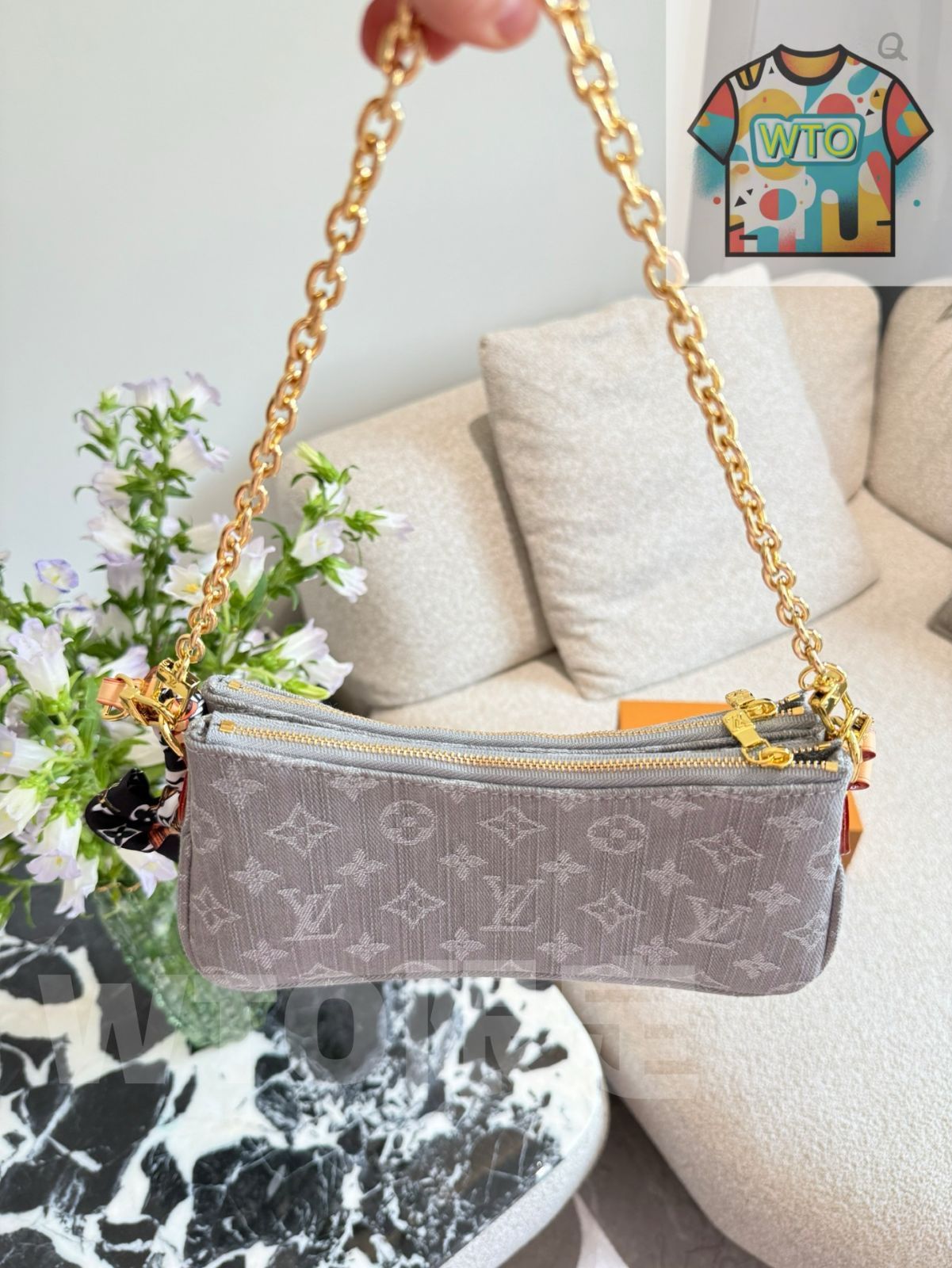 今日特価】LV Double Zipper Mahjong Bag [Denim Grey 25cm] | LV