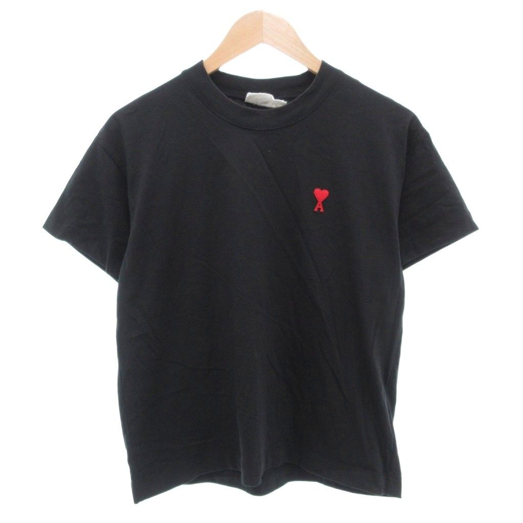 アミパリス AMI PARIS Tシャツ カットソー クルーネック 半袖 ロゴ 刺繍 黒 ブラック /AE ■GY19
