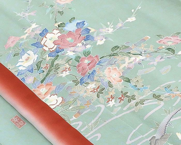 訪問着 正絹 加賀友禅 岡本幸治作 身丈163cm 裄丈67cm 付下 中古