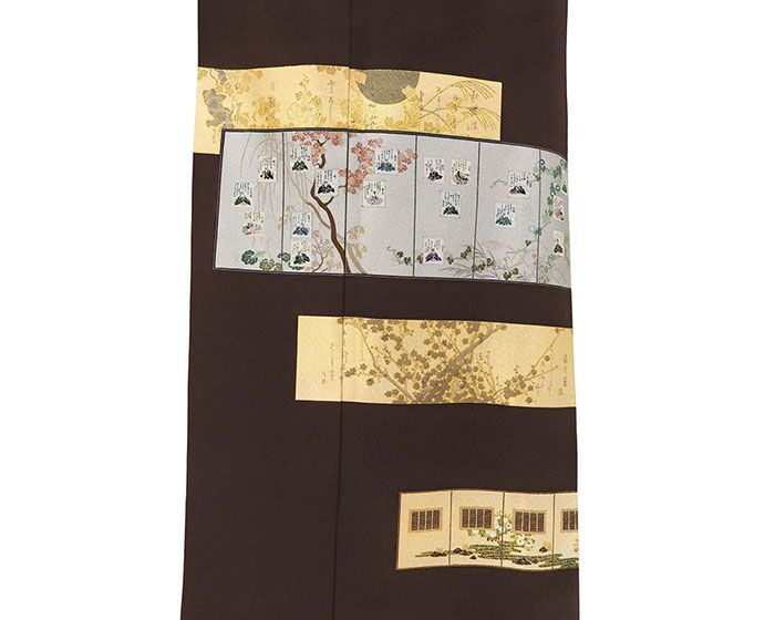 訪問着 正絹 松尾光琳作 三十六歌仙図屏風 身丈156.5cm 裄丈62.5cm