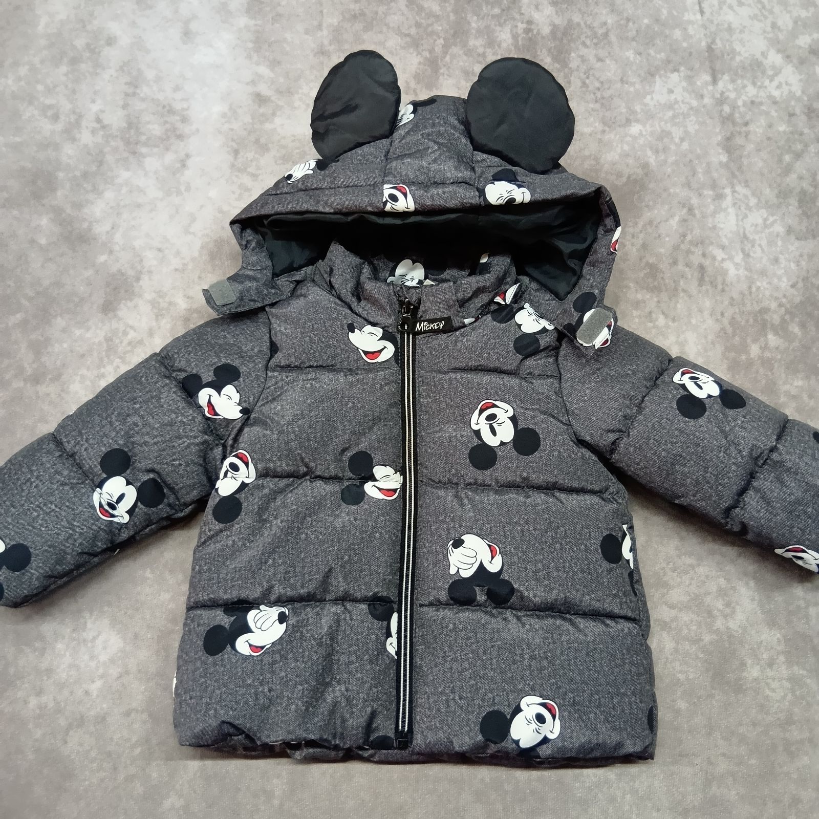 ミッキー 総柄 ダウンジャケット キッズ ベビー サイズ80 グレー H&M 