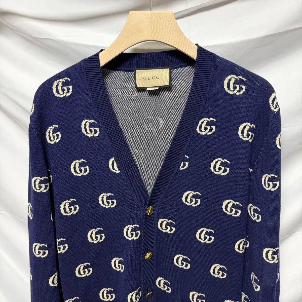 S+級/L GUCCI グッチ GG ジャカード カシミア ゴールド金具