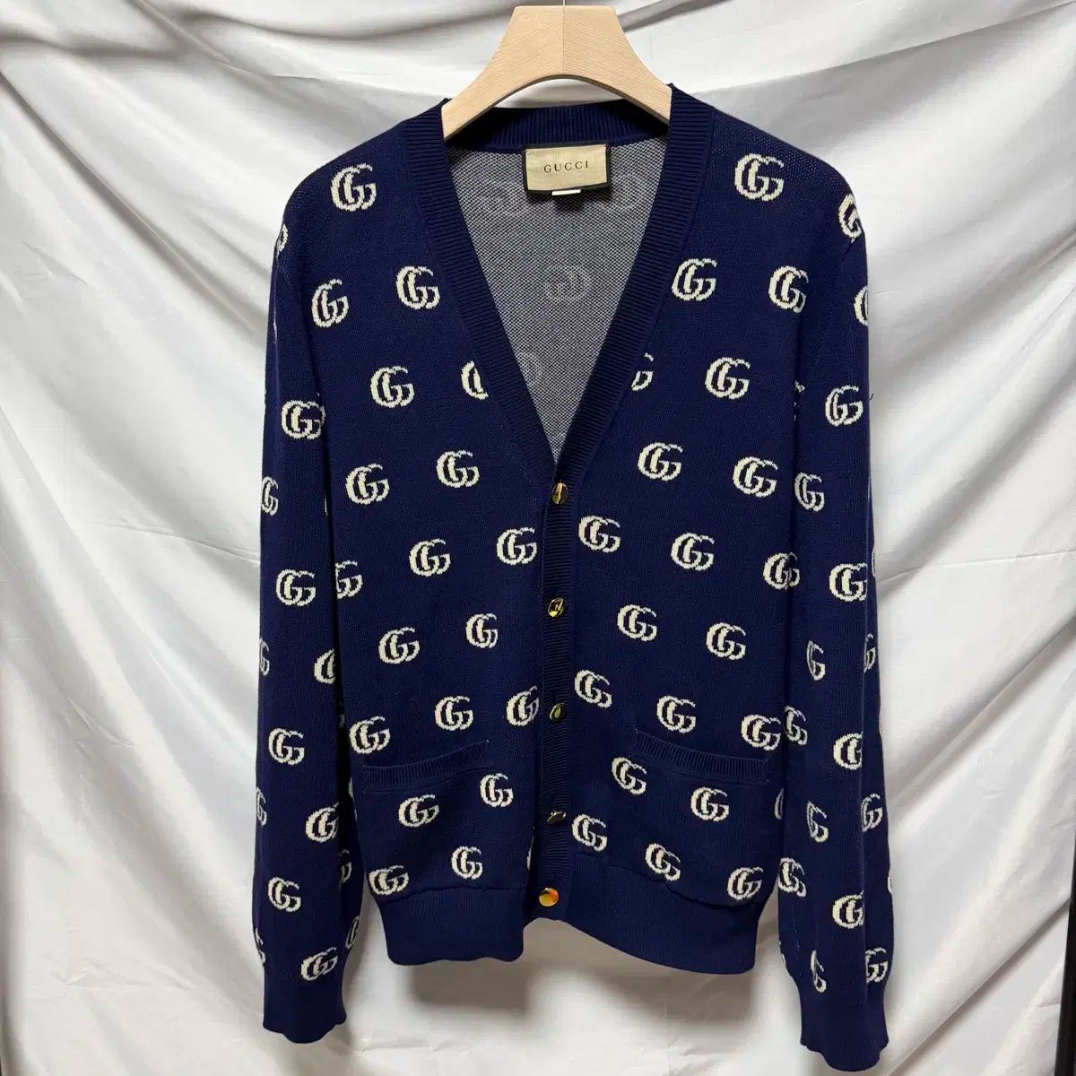 S+級/L GUCCI グッチ GG ジャカード カシミア ゴールド金具