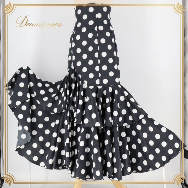 値下げ★★★フラメンコ衣装花柄ターコイズブルーと白のドット　ハンドメイド中古美品 値下げフラメンコ衣装花柄ターコイズブルーと白のドット ハンドメイド