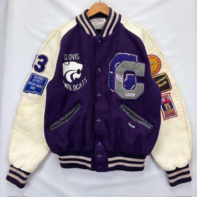 90年代 DeLONG レザースリーブ ウール レタージャケット スタジャン