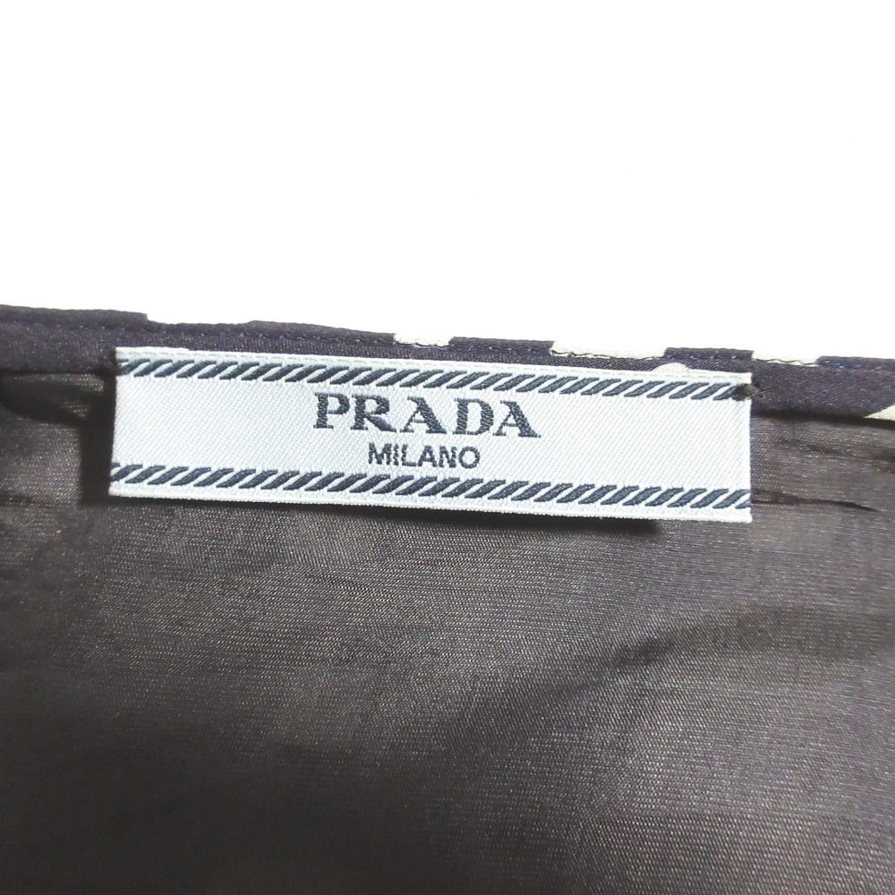良品 PRADA プラダ シルクスカート サイズ42 ネイビー レディース 古着