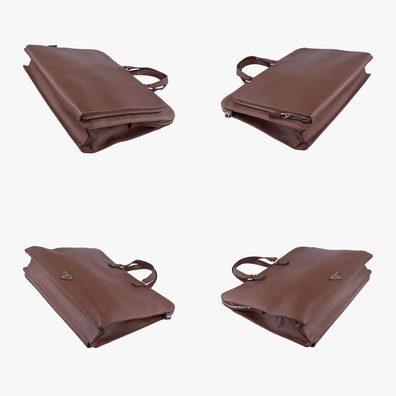 プラダPrada三角 ロゴ プレート ブラウン サフィアーノレザー 49