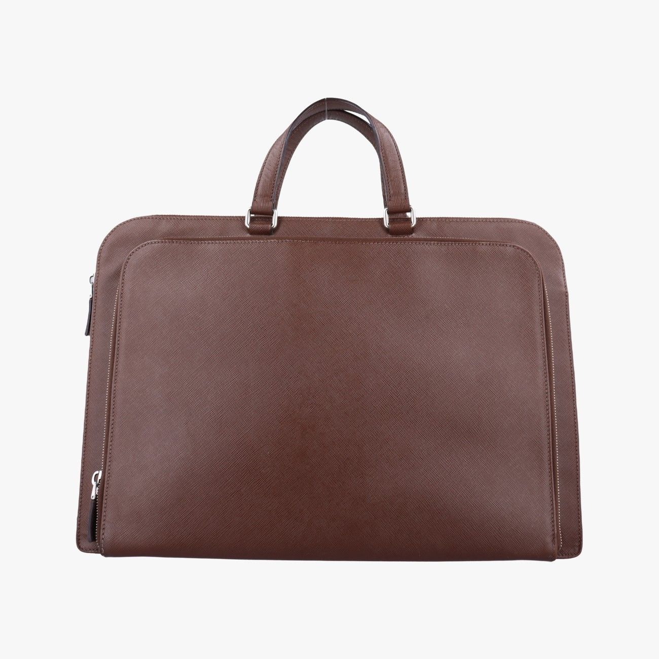 プラダPrada三角 ロゴ プレート ブラウン サフィアーノレザー 49